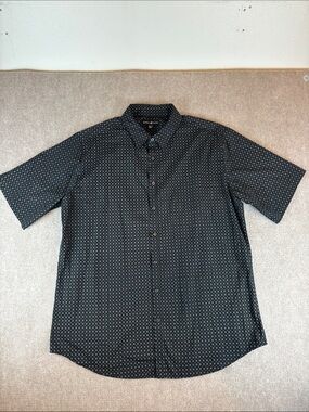 Beverly Hills Polo Club Black Short-Sleeve Printed Button-Down Shirt Size 3XLT